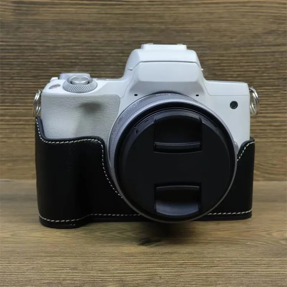 For Canon EOS M50 Mark II PU Leather Bottom Case Half Body Camera Protection Cover - Black - 2