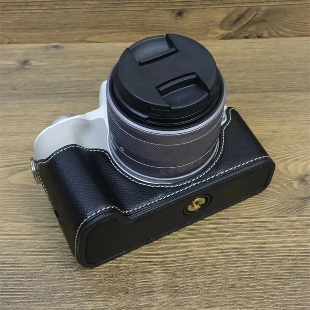 For Canon EOS M50 Mark II PU Leather Bottom Case Half Body Camera Protection Cover - Black - 3