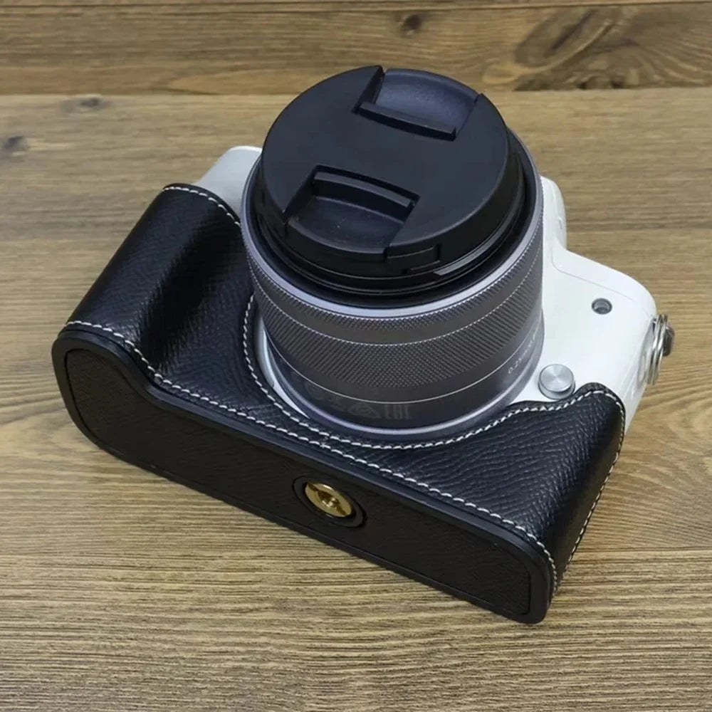 For Canon EOS M50 Mark II PU Leather Bottom Case Half Body Camera Protection Cover - Black - 4