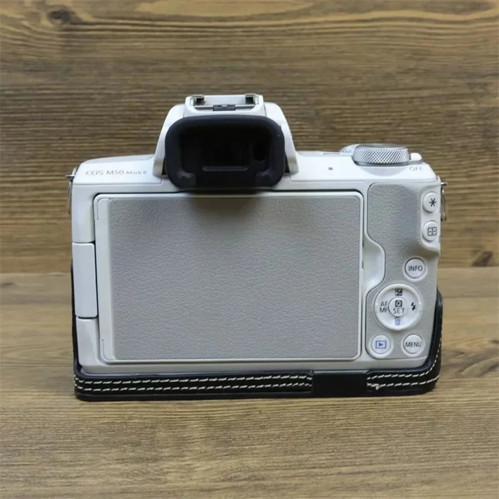 For Canon EOS M50 Mark II PU Leather Bottom Case Half Body Camera Protection Cover - Black - 5