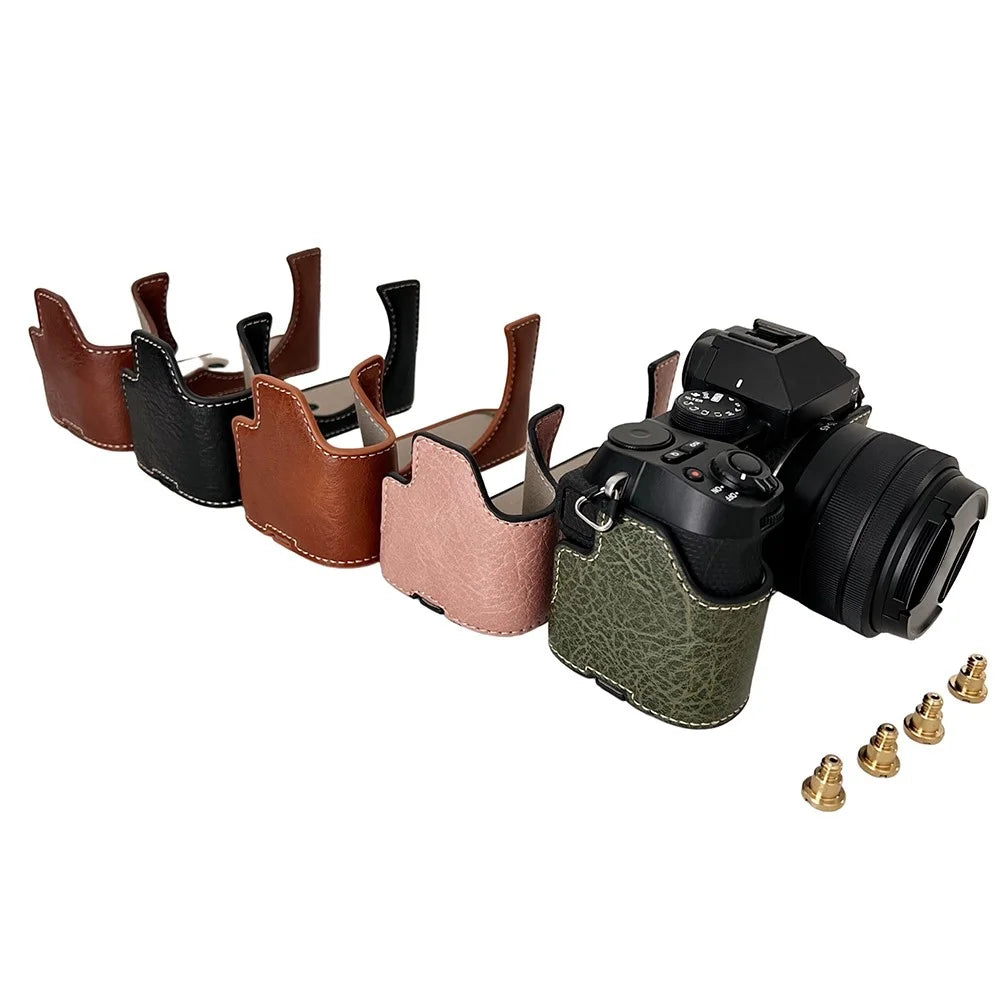 For Fujifilm X-S20 Camera Case Buffalo Texture PU Leather Half Body Camera Cover with Battery Opening - Black - 5