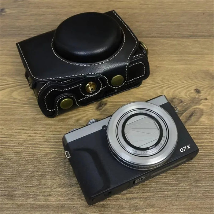 For Canon PowerShot G7 X Mark II / G7 X Mark III Camera Case PU Leather Camera Cover with Shoulder Strap - Black - 2