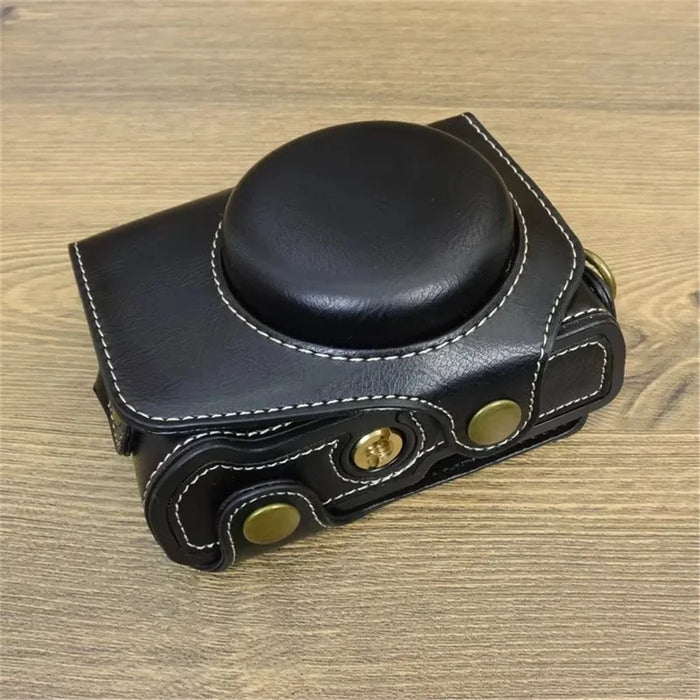 For Canon PowerShot G7 X Mark II / G7 X Mark III Camera Case PU Leather Camera Cover with Shoulder Strap - Black - 3