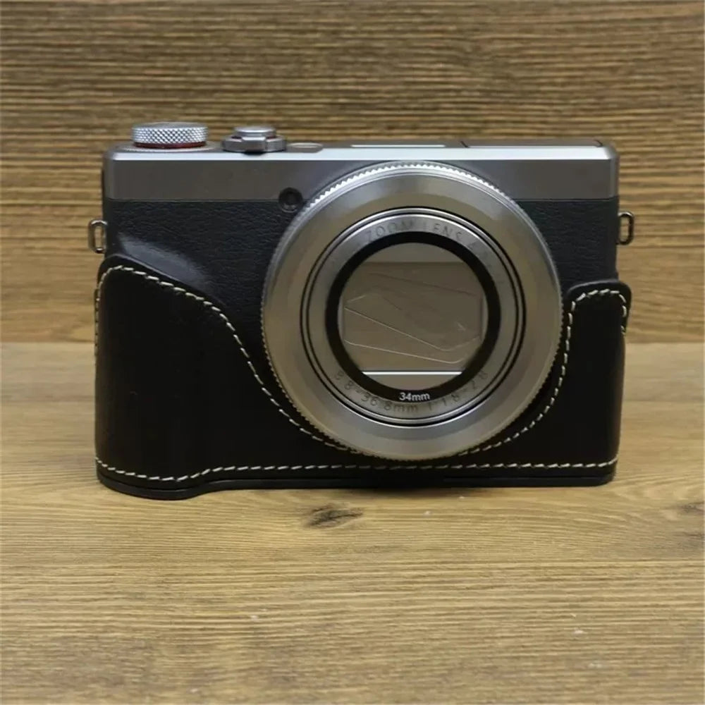 For Canon PowerShot G7 X Mark II / G7 X Mark III Leather Camera Case Half Body Protective Cover - Black - 2