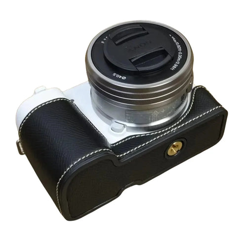 For Sony ZV-E10 PU Leather Camera Case Half Body Scratch Resistant Protective Cover - Black - 1
