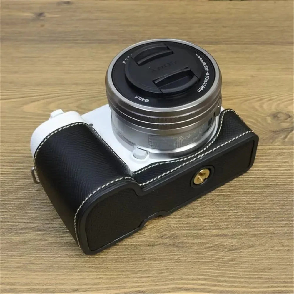 For Sony ZV-E10 PU Leather Camera Case Half Body Scratch Resistant Protective Cover - Black - 2