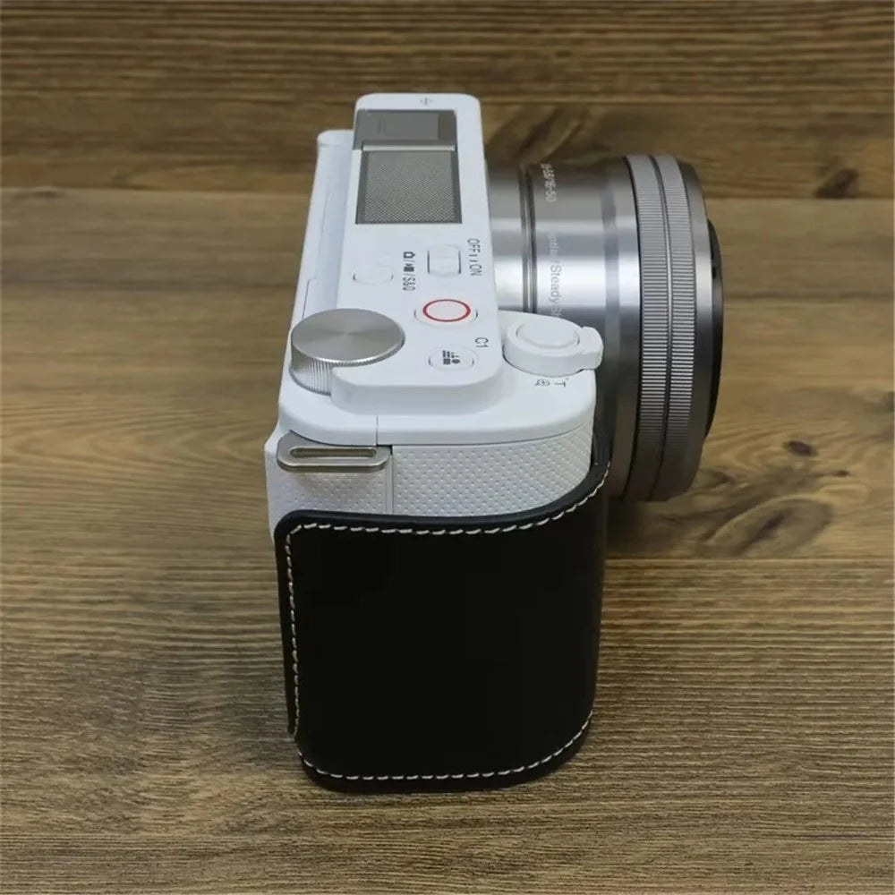For Sony ZV-E10 PU Leather Camera Case Half Body Scratch Resistant Protective Cover - Black - 4