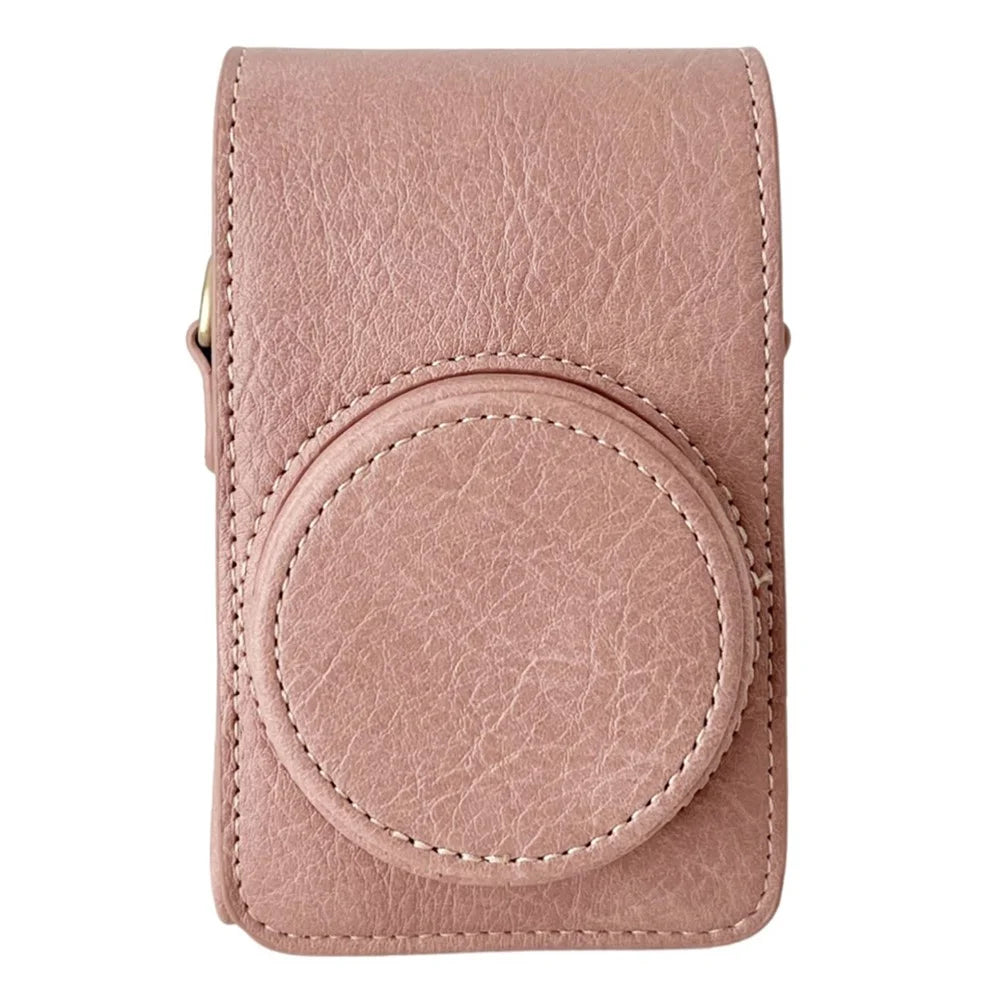 PU Leather Camera Bag for Sony Ricoh Panasonic Vintage Style Camera Case with Shoulder Strap - Pink - 1
