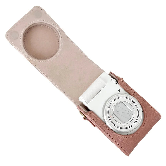 PU Leather Camera Bag for Sony Ricoh Panasonic Vintage Style Camera Case with Shoulder Strap - Pink - 3