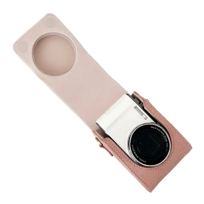 PU Leather Camera Bag for Sony Ricoh Panasonic Vintage Style Camera Case with Shoulder Strap - Pink - 4