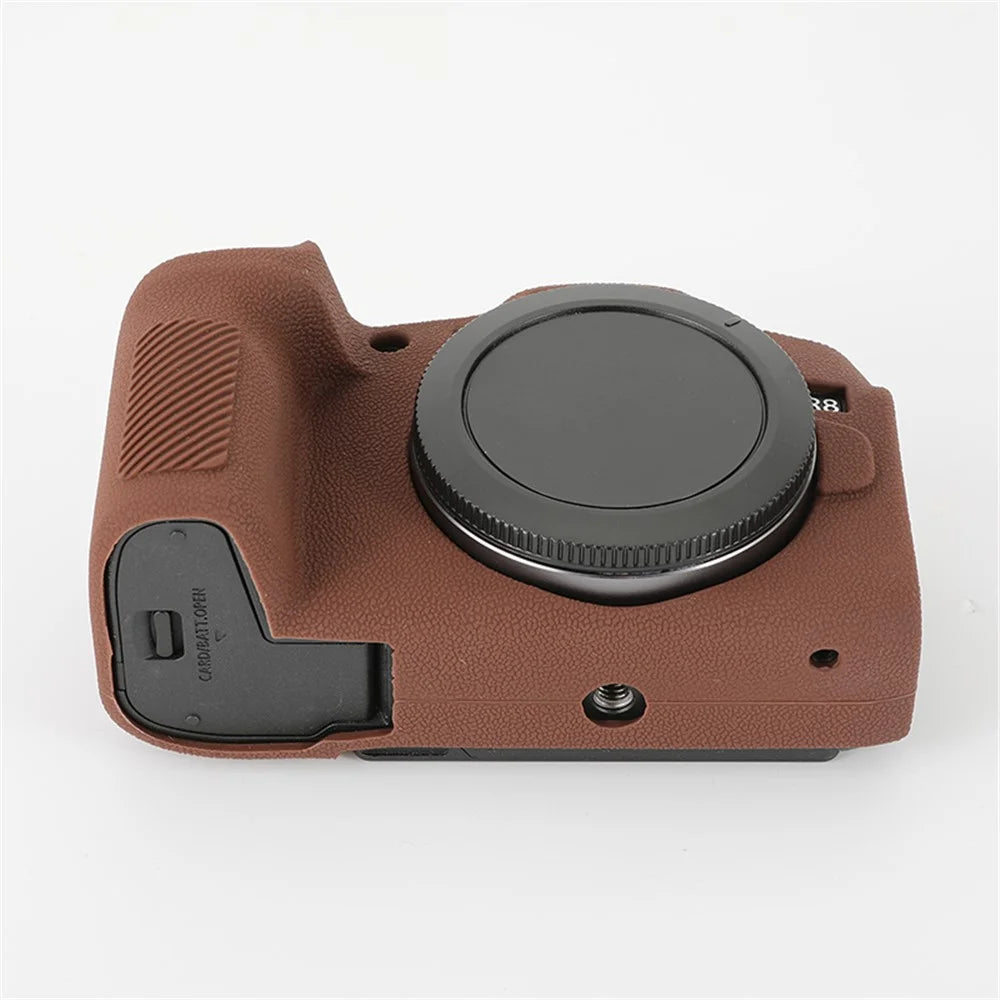 For Canon EOS R8 Soft Silicone Anti-scratch Case Litchi Texture Camera Protective Cover - Coffee - 2