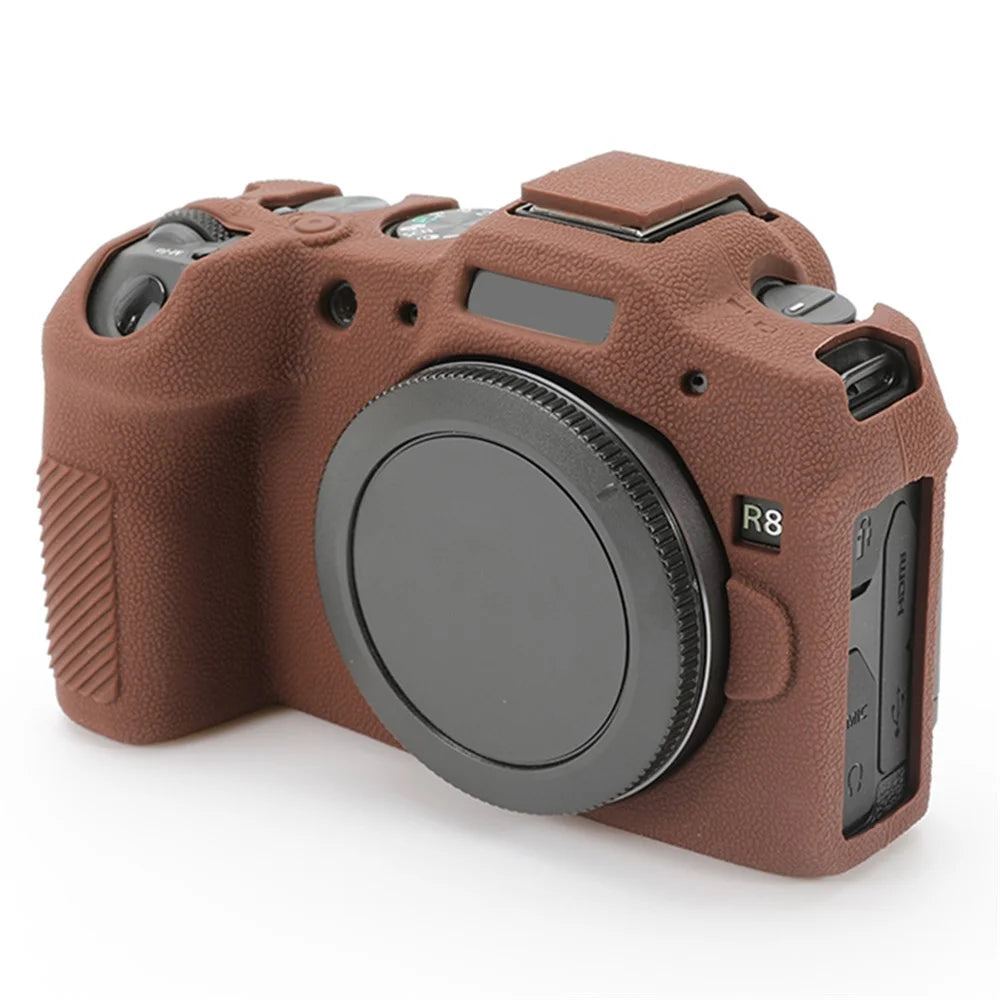 For Canon EOS R8 Soft Silicone Anti-scratch Case Litchi Texture Camera Protective Cover - Coffee - 4