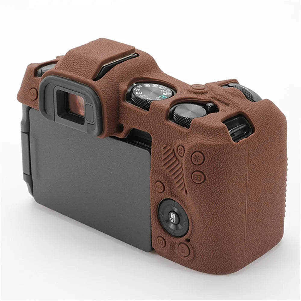 For Canon EOS R8 Soft Silicone Anti-scratch Case Litchi Texture Camera Protective Cover - Coffee - 5