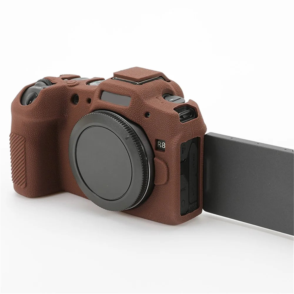 For Canon EOS R8 Soft Silicone Anti-scratch Case Litchi Texture Camera Protective Cover - Coffee - 6