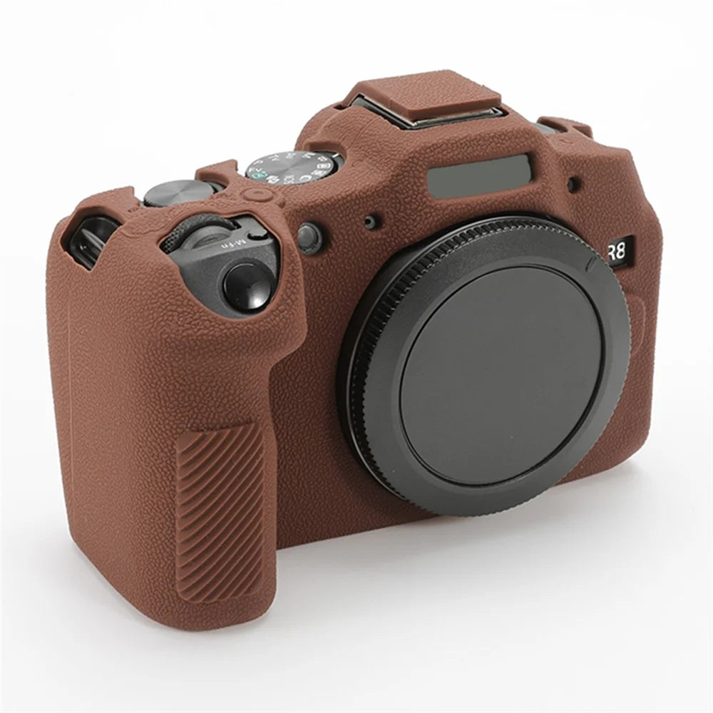 For Canon EOS R8 Soft Silicone Anti-scratch Case Litchi Texture Camera Protective Cover - Coffee - 7