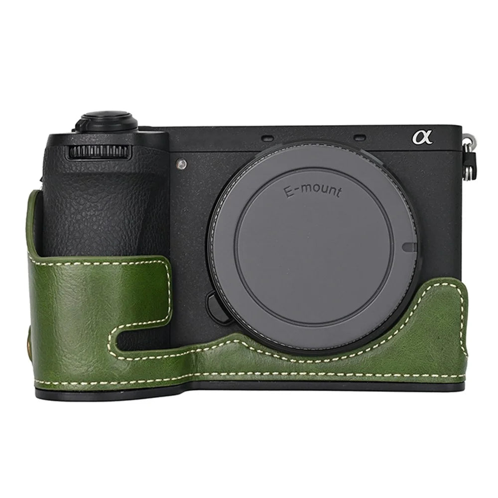 For Sony A6700 PU Leather Bottom Case Half Body Camera Protection Cover - Green - 2