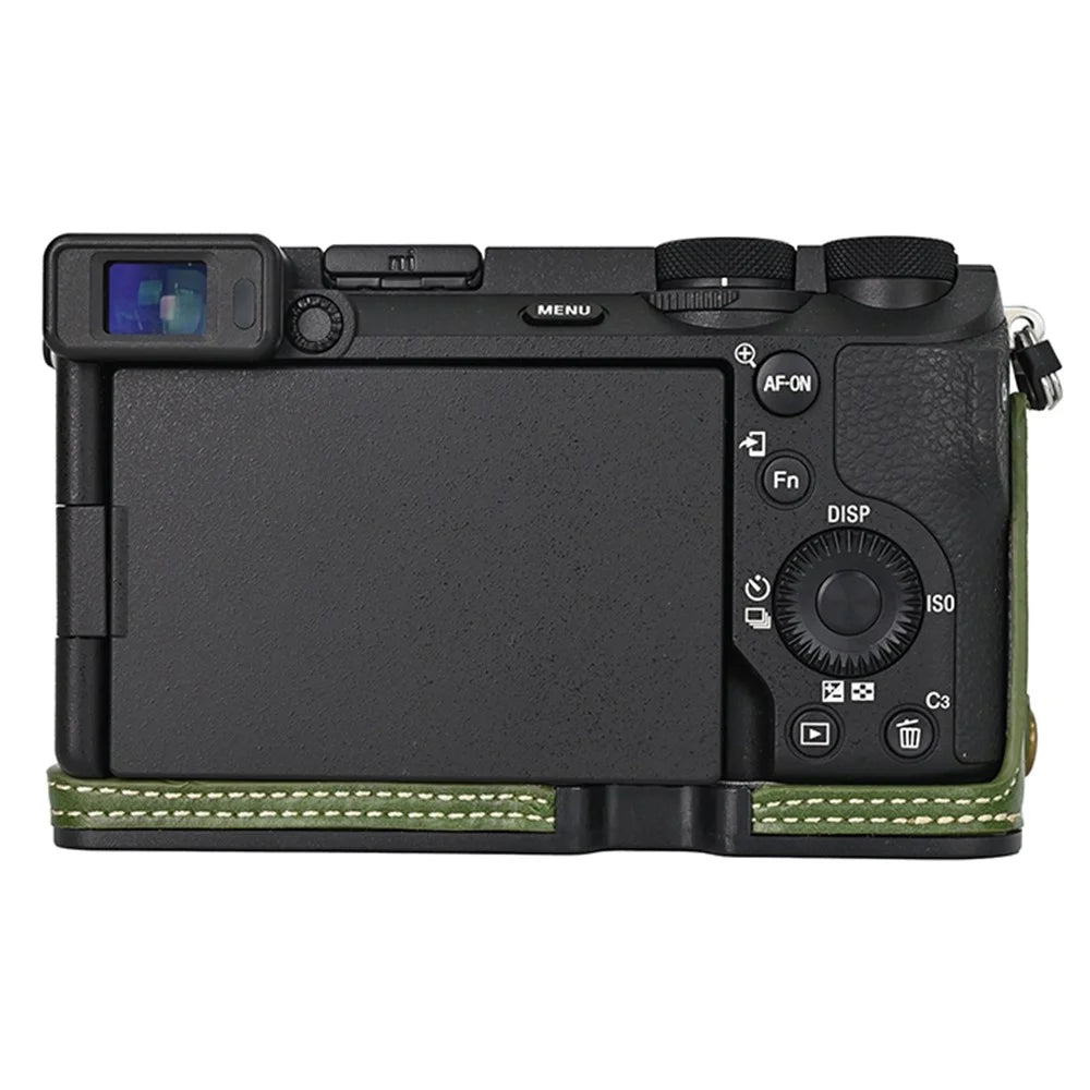 For Sony A6700 PU Leather Bottom Case Half Body Camera Protection Cover - Green - 3