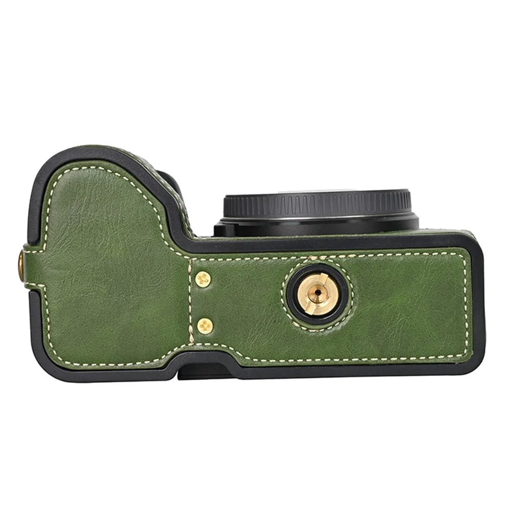 For Sony A6700 PU Leather Bottom Case Half Body Camera Protection Cover - Green - 4