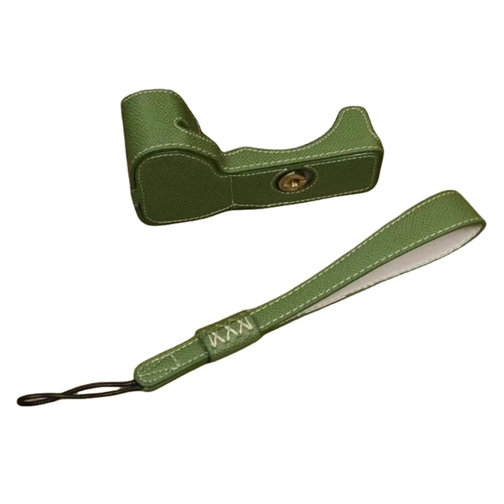 For Sony A6700 Dustproof PU Leather Camera Bottom Cover Half Body Case with Wrist Strap - Green - 1