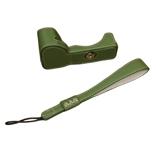 For Sony A6700 Dustproof PU Leather Camera Bottom Cover Half Body Case with Wrist Strap - Green - 1