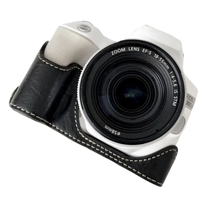 For Canon EOS 200D II / 200D Buffalo Texture PU Leather Bottom Case Anti-scratch Half Body Camera Cover - Black - 1