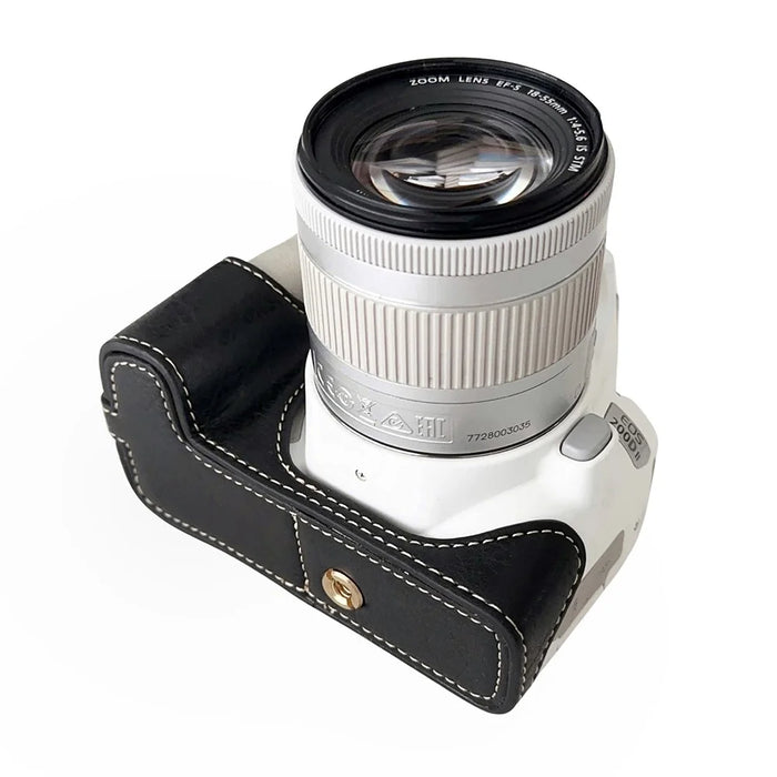 For Canon EOS 200D II / 200D Buffalo Texture PU Leather Bottom Case Anti-scratch Half Body Camera Cover - Black - 3