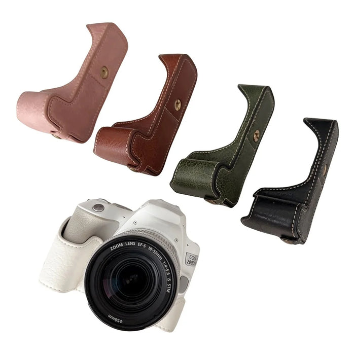 For Canon EOS 200D II / 200D Buffalo Texture PU Leather Bottom Case Anti-scratch Half Body Camera Cover - Black - 5
