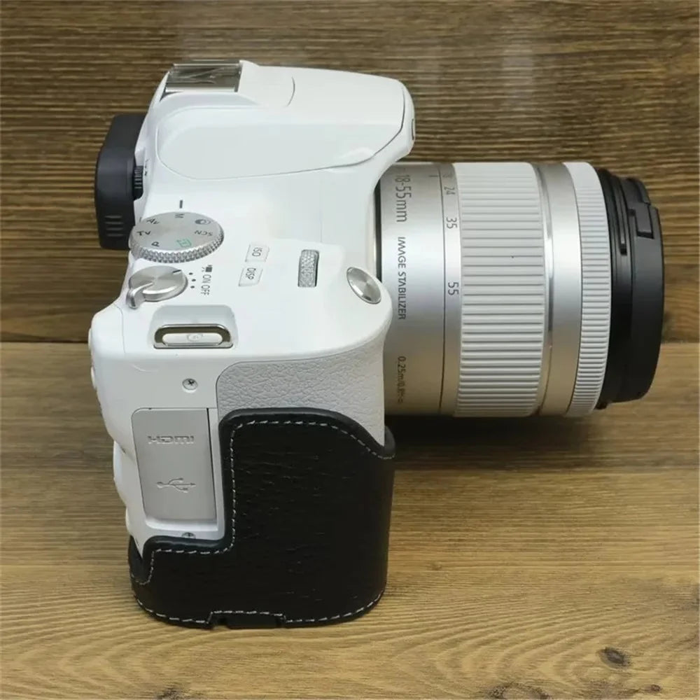 For Canon EOS 200D / 200D II Genuine Cow Leather Camera Case Dustproof Cover with Screw - Black - 4