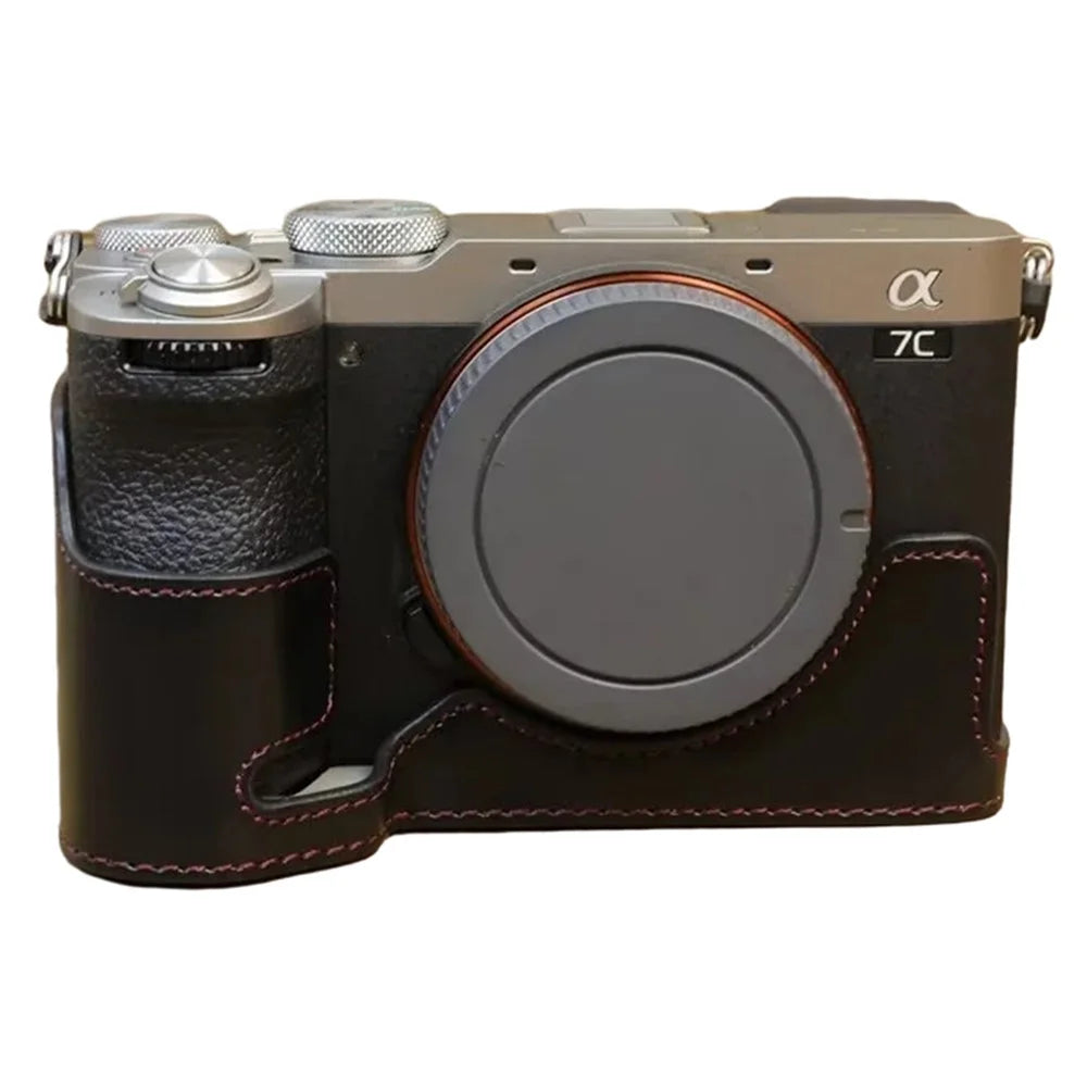 For Sony A7C II / A7CR PU Leather Camera Bottom Cover Screw Design Half Body Case Anti-Scratch Protector - Black - 1