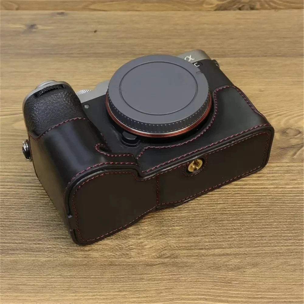For Sony A7C II / A7CR PU Leather Camera Bottom Cover Screw Design Half Body Case Anti-Scratch Protector - Black - 3