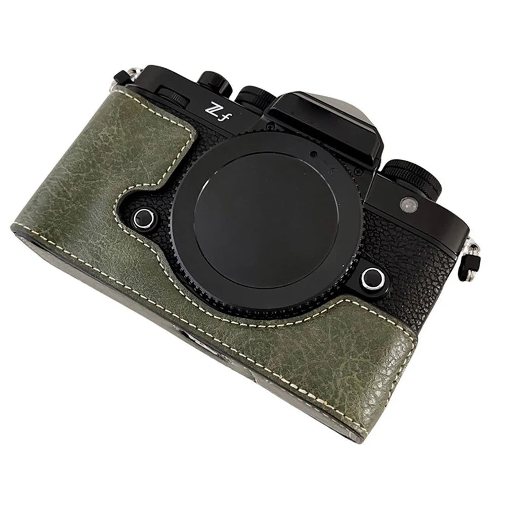 Camera Cover for Nikon Zf Half Body Buffalo Texture PU Leather Bottom Case - Green - 1