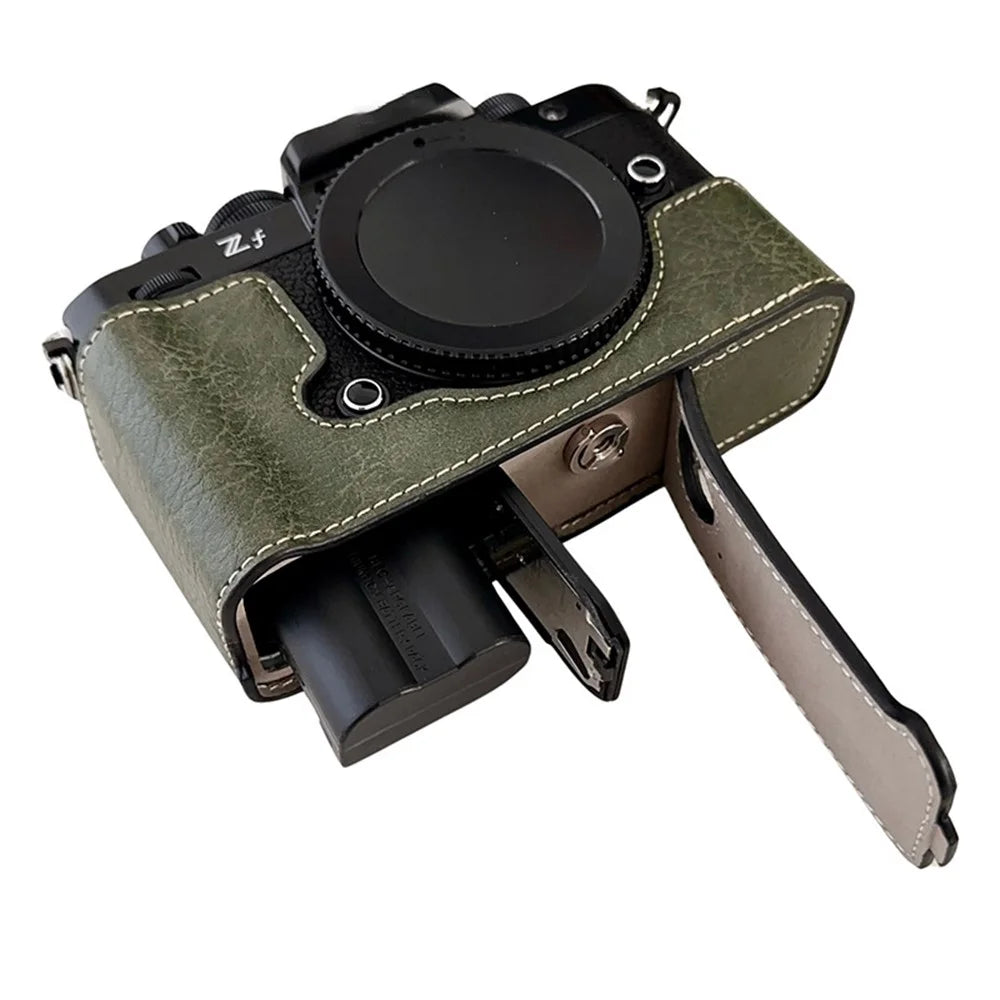 Camera Cover for Nikon Zf Half Body Buffalo Texture PU Leather Bottom Case - Green - 2