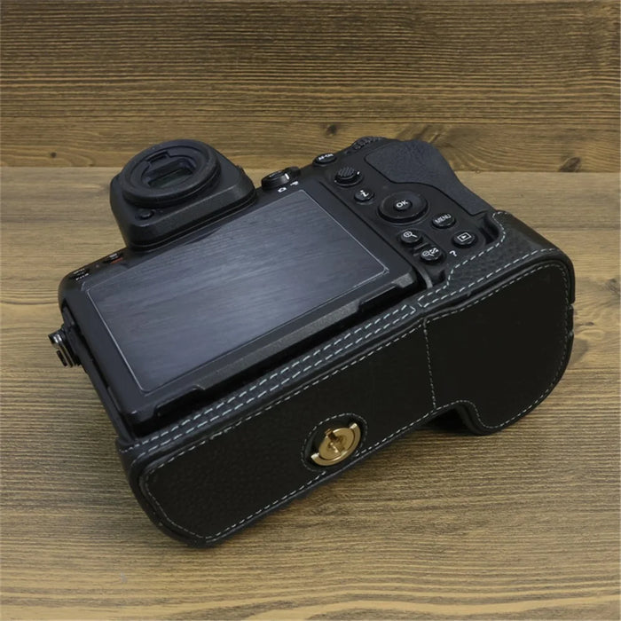 For Nikon Z8 Genuine Cow Leather Bottom Case Half Body Camera Cover with Battery Opening - Black - 4