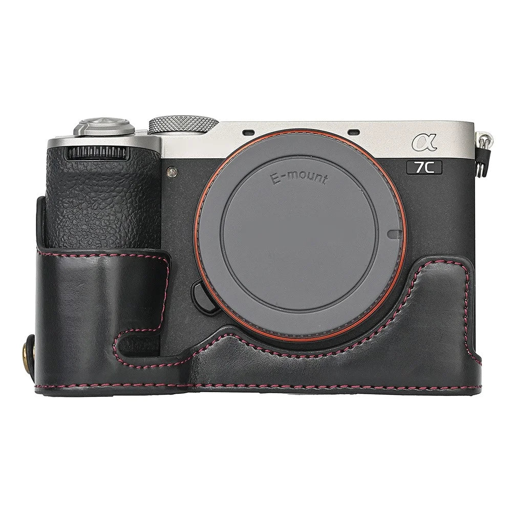 For Sony A7C II / A7CR Detachable Camera Bag PU Leather Battery Opening Case with Lens Bag - Black - 2