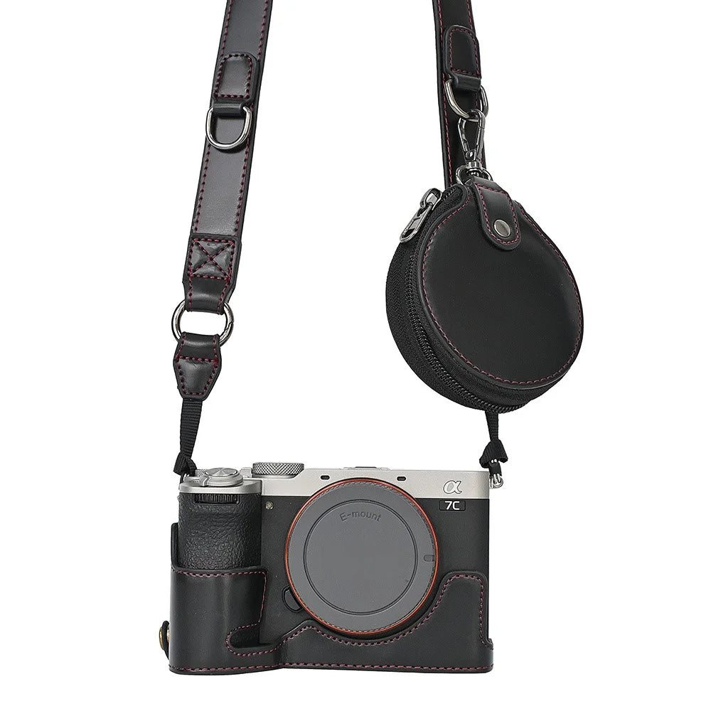 For Sony A7C II / A7CR Detachable Camera Bag PU Leather Battery Opening Case with Lens Bag - Black - 6