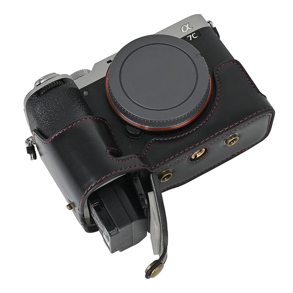 For Sony A7C II / A7CR Detachable Camera Bag PU Leather Battery Opening Case with Lens Bag - Black - 7