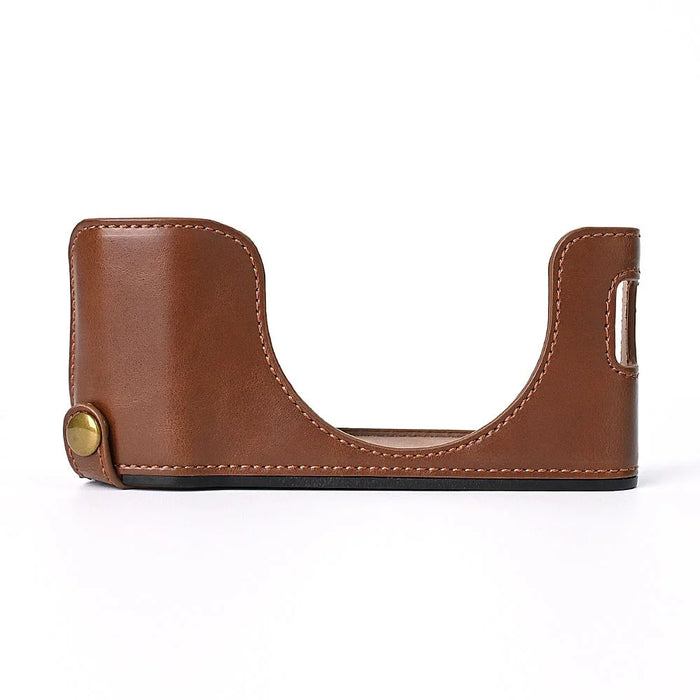 For Fuji X100V Bottom Case Battery Opening Design PU Leather Camera Half Body Cover + Wrist Strap - Coffee - 6