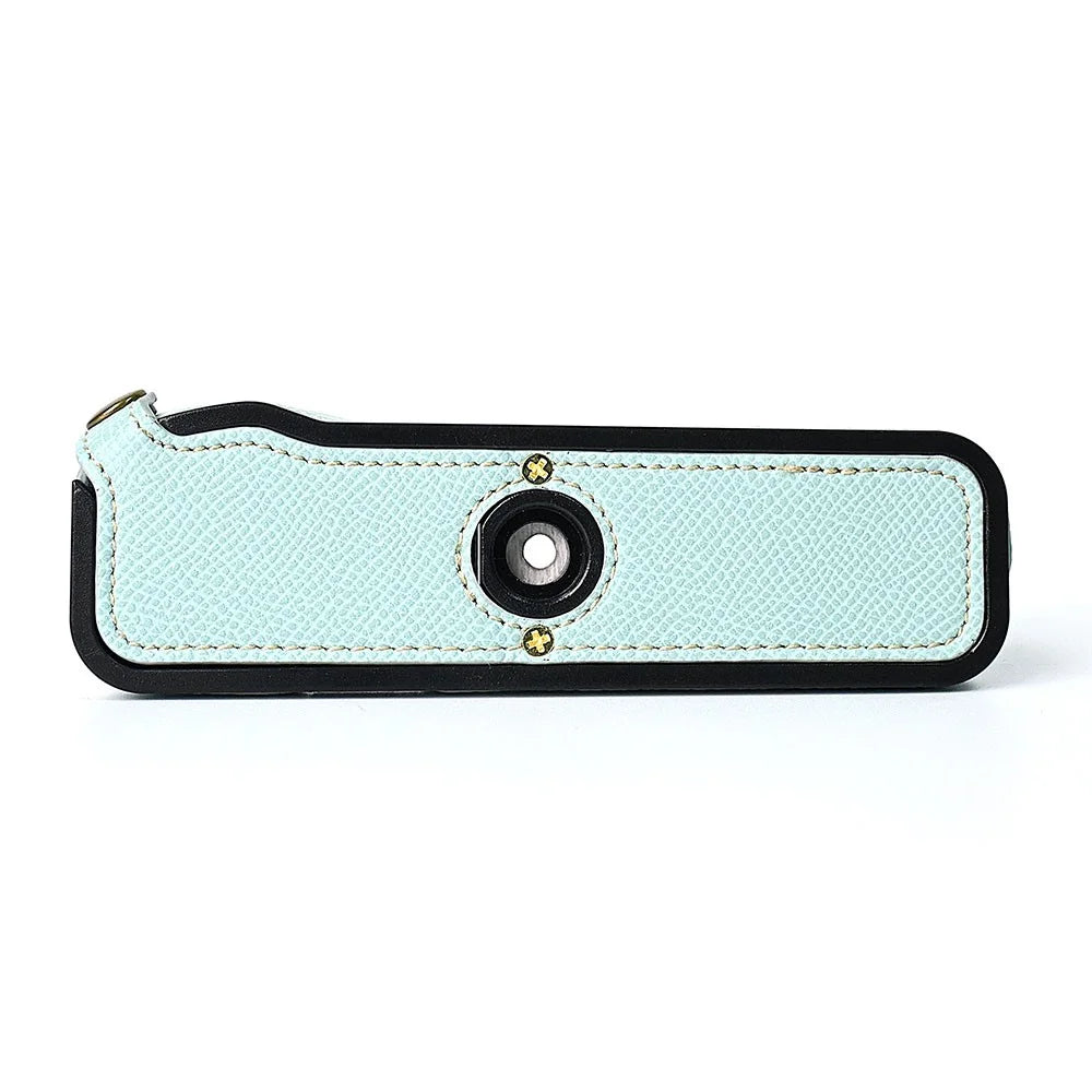 For Fuji X100V Battery Opening Design Palm Texture PU Leather Camera Case Half Body Bottom Case with Wrist Strap - Baby Blue - 5