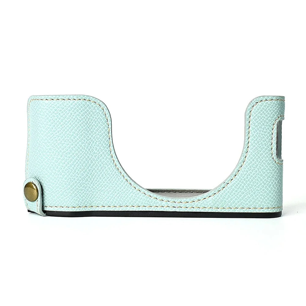 For Fuji X100V Battery Opening Design Palm Texture PU Leather Camera Case Half Body Bottom Case with Wrist Strap - Baby Blue - 6