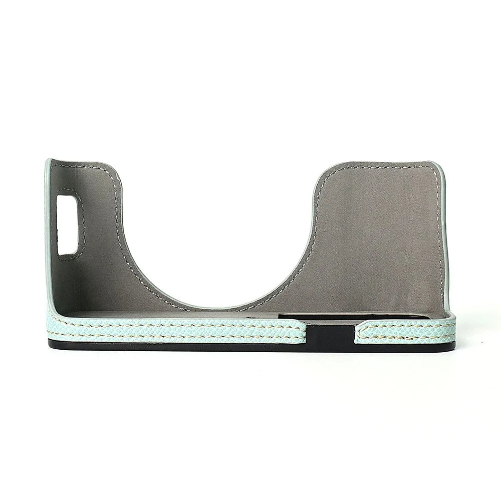For Fuji X100V Battery Opening Design Palm Texture PU Leather Camera Case Half Body Bottom Case with Wrist Strap - Baby Blue - 7