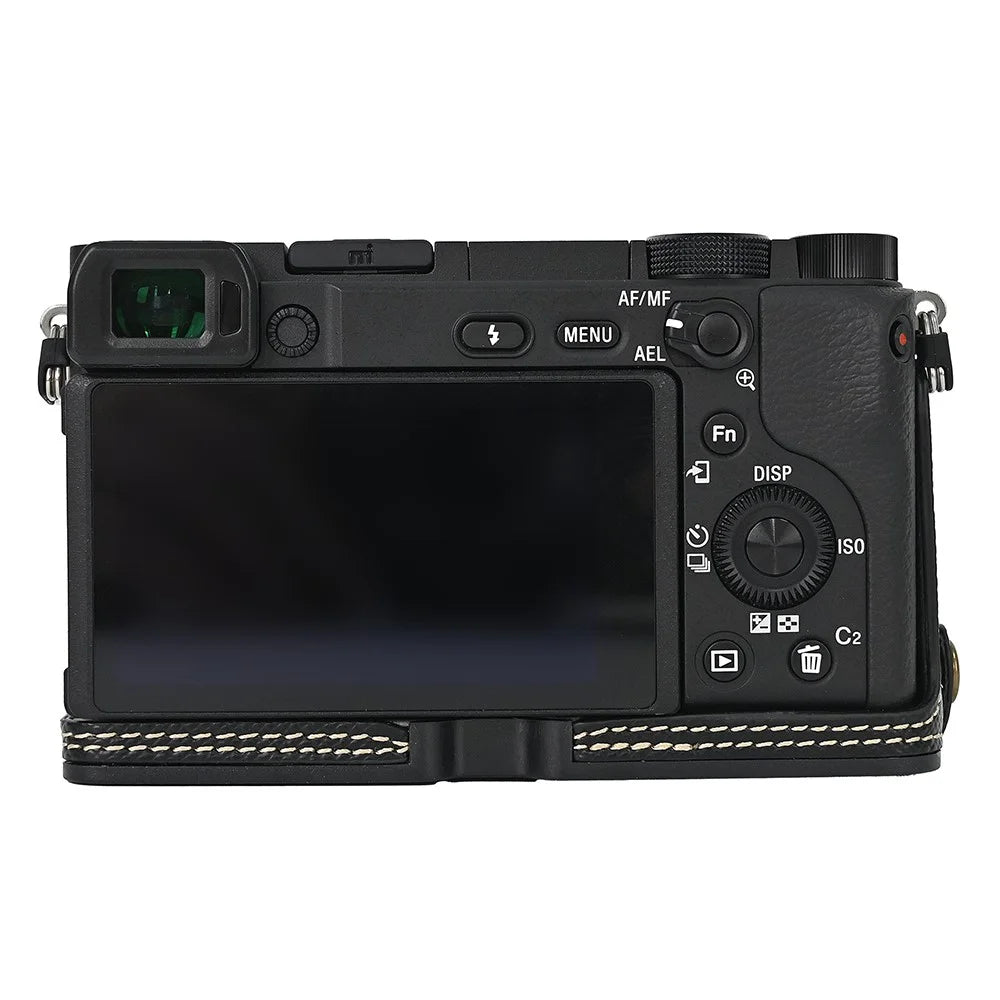 Camera Case for Sony A6400 / A6300 / A6100 / A6000 Battery Opening Design Palm Texture PU Leather Half Body Bottom Case with Wrist Strap - Black - 3
