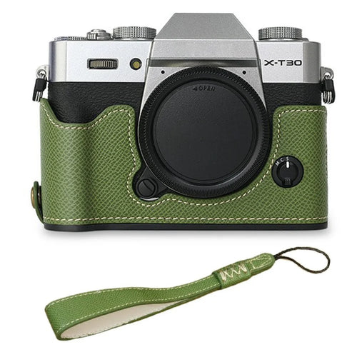 For Fujifilm XT10 / XT20 / XT30 / XT30 II PU Leather Camera Case Bottom Half-Body Protective Case with Hand Grip - Green - 1