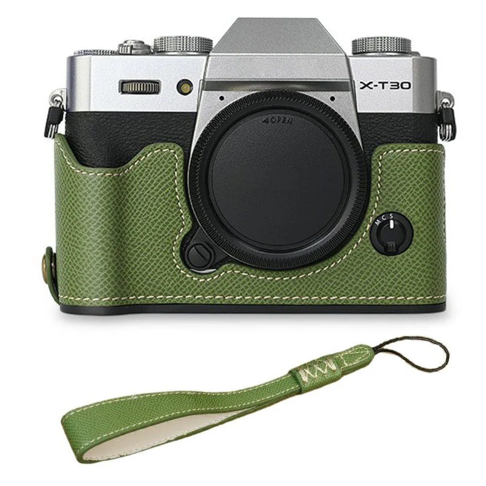 For Fujifilm XT10 / XT20 / XT30 / XT30 II PU Leather Camera Case Bottom Half-Body Protective Case with Hand Grip - Green - 1
