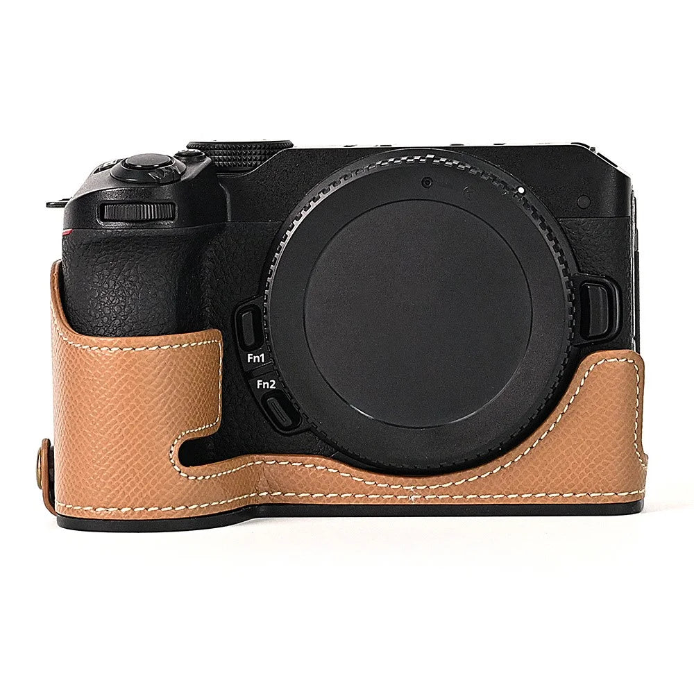For Nikon Z30 / Z50 Battery Opening Design PU Leather Camera Cover Palm Texture Half Body Bottom Case with Wrist Strap - Khaki - 2