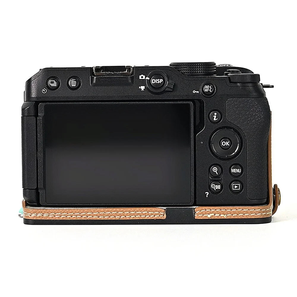 For Nikon Z30 / Z50 Battery Opening Design PU Leather Camera Cover Palm Texture Half Body Bottom Case with Wrist Strap - Khaki - 3