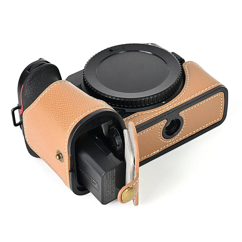 For Nikon Z30 / Z50 Battery Opening Design PU Leather Camera Cover Palm Texture Half Body Bottom Case with Wrist Strap - Khaki - 4