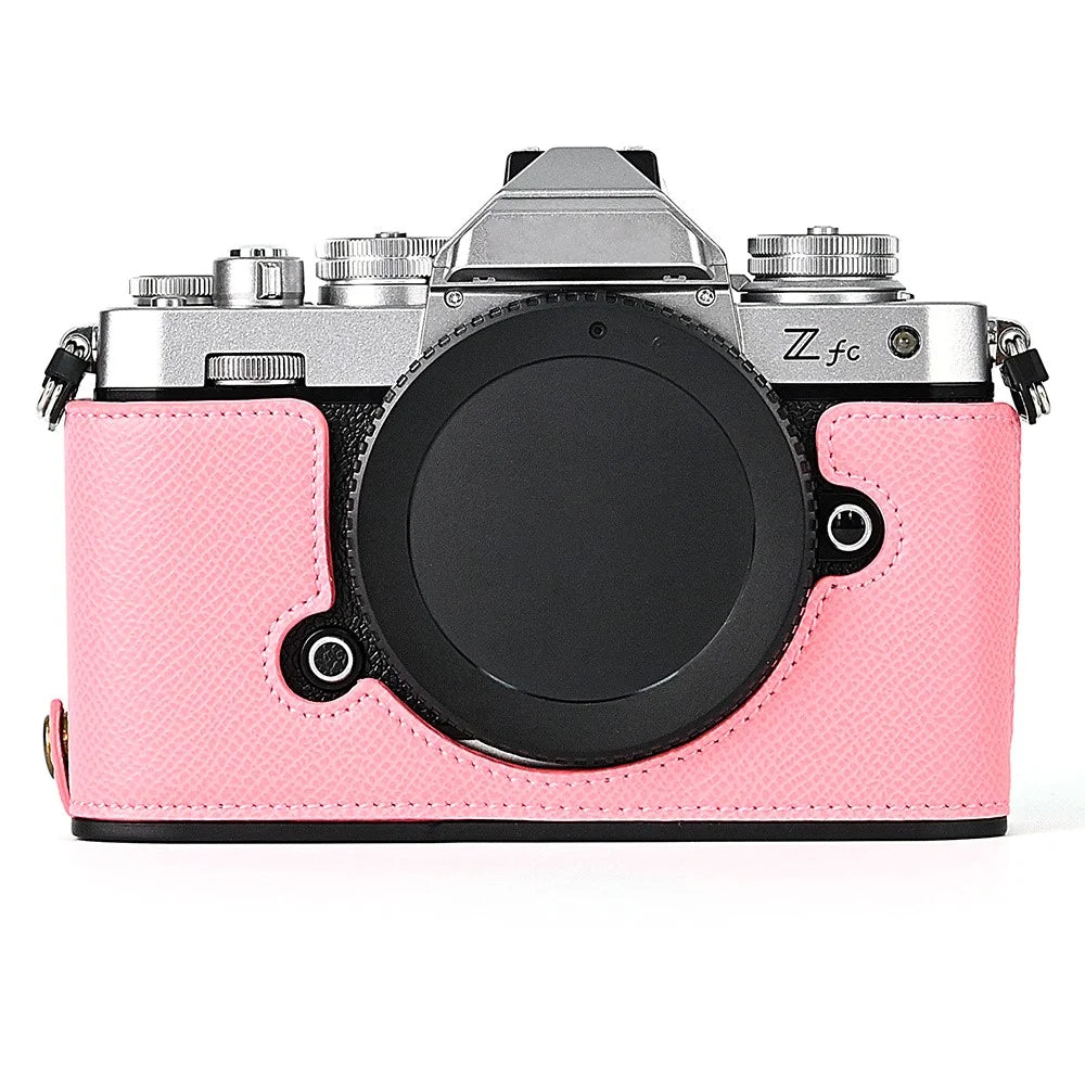 Leather Camera Case For Nikon ZFC Bottom Half-Body Camera Cover Anti-Scratch Protector with Hand Grip - Pink - 2