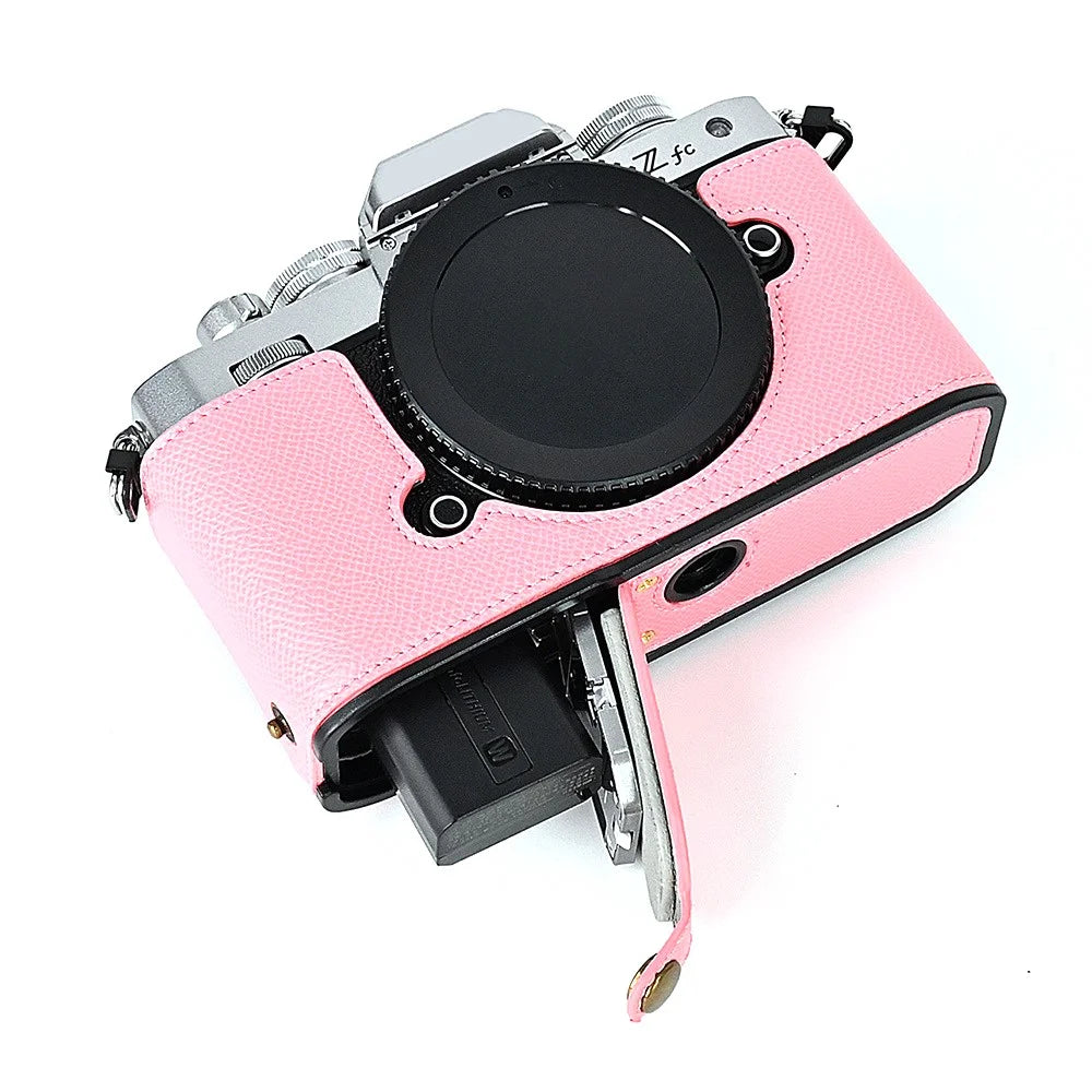 Leather Camera Case For Nikon ZFC Bottom Half-Body Camera Cover Anti-Scratch Protector with Hand Grip - Pink - 4