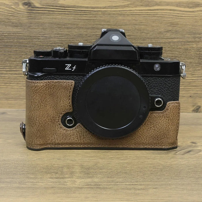 For Nikon ZF PU Leather Camera Bag Battery Opening Anti-drop Protective Case - Khaki - 2