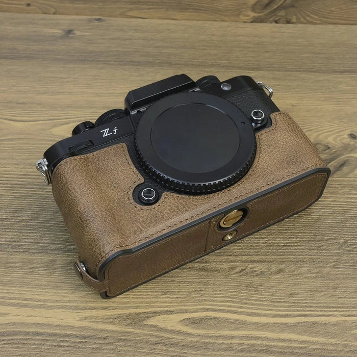 For Nikon ZF PU Leather Camera Bag Battery Opening Anti-drop Protective Case - Khaki - 3
